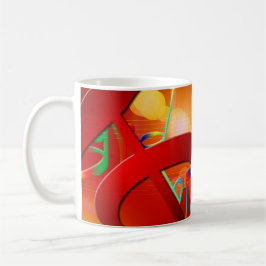 Farbige rote Musiknoten und Symbole Kaffeetasse