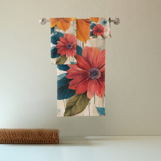 Farbige rustikale Blume Badhandtuch Set