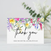 Farbige rustikale Wildblumen Script Danke Karte (Stehend Vorderseite)