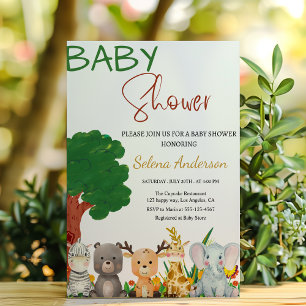 Farbige Safari-Tiere Baby Shower  Einladung