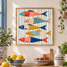 Farbige Sardinenfisch-Kunst - Küstenküchen-Dekor