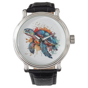 farbige Schildkröte in Aquarell Armbanduhr