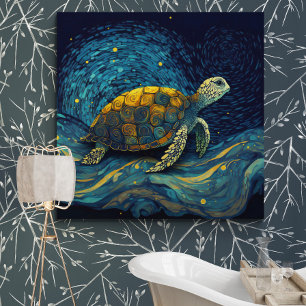 Farbige Schildkröte schwimmt unter Sternenhimmel Leinwanddruck