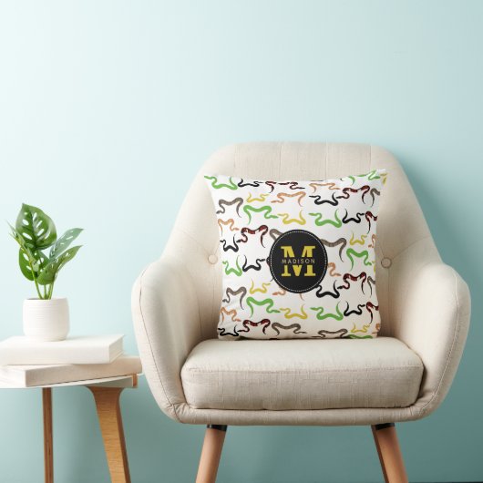 Farbige Schlangen Python Reptile Muster Monogram Kissen (Stuhl )