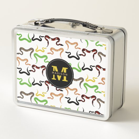 Farbige Schlangen Python Reptile Muster Monogram Metall Brotdose (Rückseite)