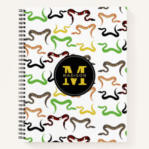 Farbige Schlangen Python Reptile Muster Monogram Notizblock