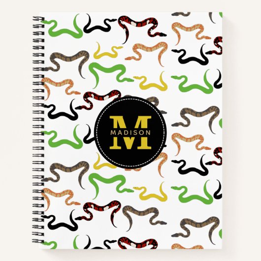 Farbige Schlangen Python Reptile Muster Monogram Notizblock (Vorderseite)