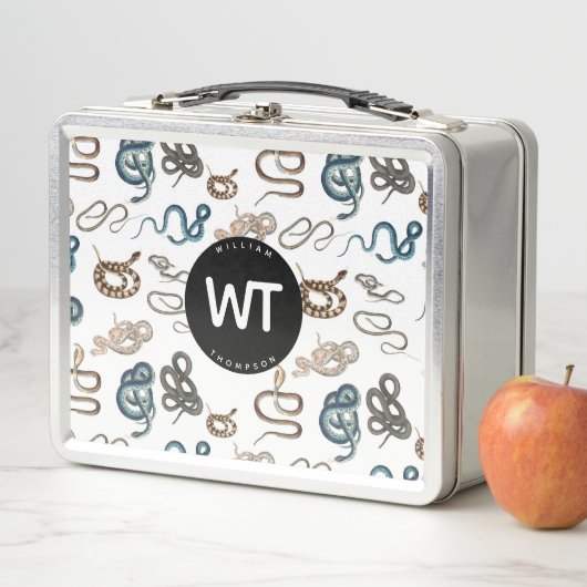 Farbige Schlangen Reptile Tiermuster Monogramm Metall Brotdose (Beispiel)