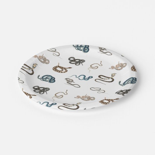 Farbige Schlangen Reptilienmuster Pappteller (Schrägansicht)