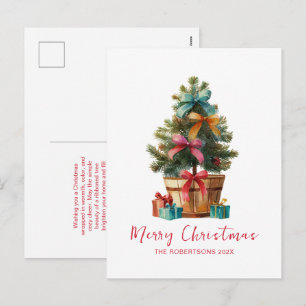Farbige Schleifen Rustikale Weihnachtsbaum-Postkar Feiertagspostkarte
