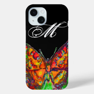 FARBIGE SCHMETTERLING ROT GOLD GELB MONOGRAMM Schw iPhone 15 Hülle