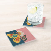 Farbige Schmetterling- und Blumen-Design Glasuntersetzer (Schrägansicht)