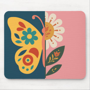 Farbige Schmetterling- und Blumen-Design Mousepad