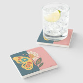 Farbige Schmetterling- und Blumen-Design Steinuntersetzer (Seitenansicht)