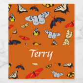 Farbige Schmetterlinge auf Orange Weinetikett (Einzelnes Label)