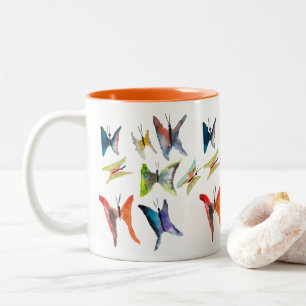 Farbige Schmetterlinge aus Aquarell Zwei-Tone-Kaff Zweifarbige Tasse