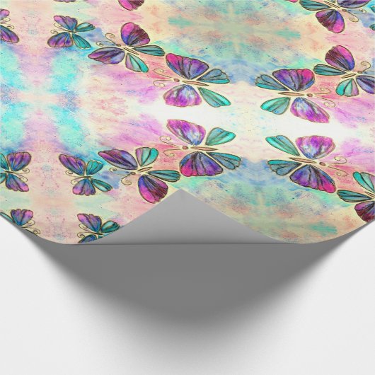 Farbige Schmetterlinge fliegen - Frühling - Wasser Geschenkpapier (Ecke)