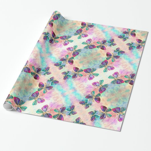 Farbige Schmetterlinge fliegen - Frühling - Wasser Geschenkpapier (Ungerollt)