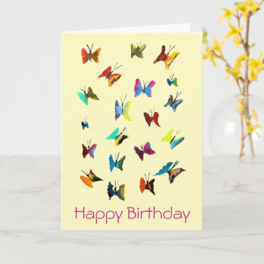 Farbige Schmetterlinge Karte (Gelbe Blume)