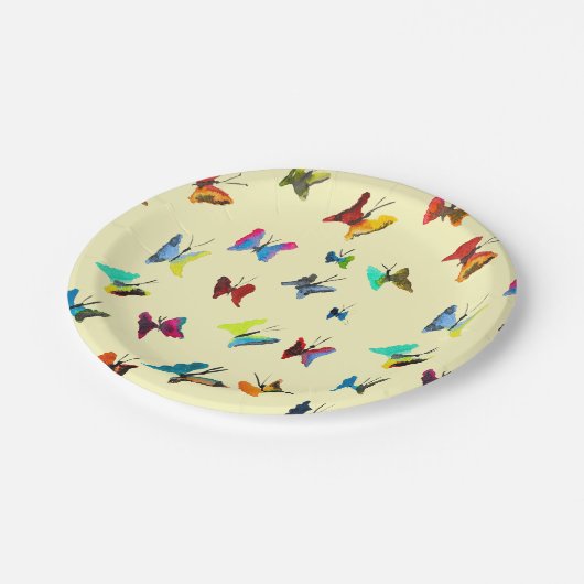 Farbige Schmetterlinge Pappteller (Schrägansicht)