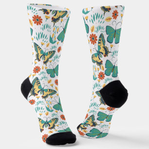 Farbige Schmetterlinge und Blume Socken