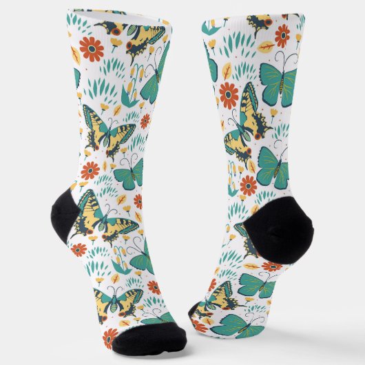 Farbige Schmetterlinge und Blume Socken (Gewinkelt)