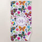 Farbige Schmetterlinge und Blume Strandtuch (Vorderseite)