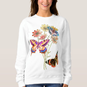 Farbige Schmetterlinge und Blume Sweatshirt