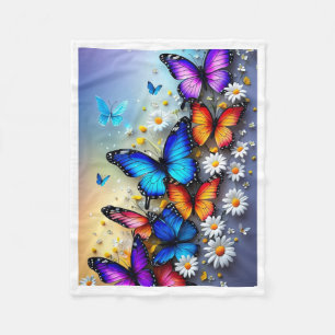 Farbige Schmetterlinge und Gänseblümchen-Decke Fleecedecke