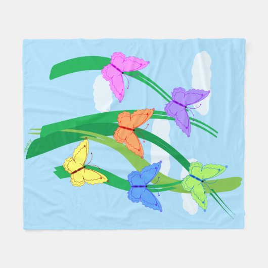 Farbige Schmetterlinge und Himmel Fleecedecke (Vorderseite (Horizontal))