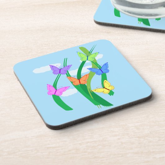 Farbige Schmetterlinge und Himmel Untersetzer (Linke Seite)