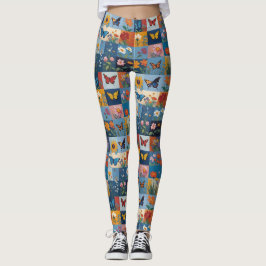 Farbige Schmetterlinge und Wildblumen Patchwork Leggings