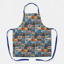 Farbige Schmetterlinge und Wildblumen Patchwork Schürze