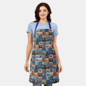 Farbige Schmetterlinge und Wildblumen Patchwork Schürze (Getragen)