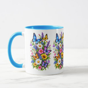 Farbige Schmetterlinge Wildblumen Cottagecore Tasse