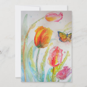 Farbige Schmetterlings-Tulpen-Aquarell-Flatcard Karte