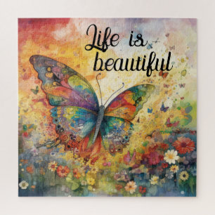 Farbige Schmetterlingsblumen Inspirierender Spruch Puzzle