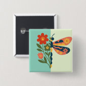 Farbige Schmetterlingsdekoration mit floralen Elem Button (Vorne & Hinten)
