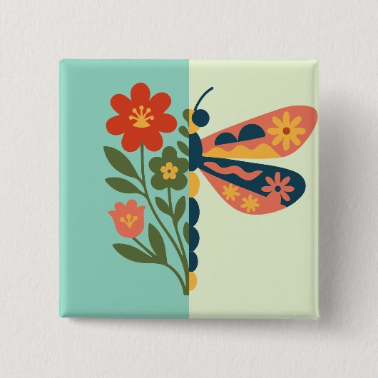 Farbige Schmetterlingsdekoration mit floralen Elem Button (Vorderseite)