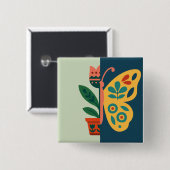 Farbige Schmetterlingsdekoration mit floralen Elem Button (Vorne & Hinten)