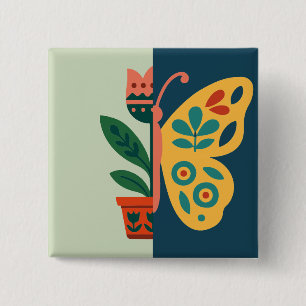 Farbige Schmetterlingsdekoration mit floralen Elem Button