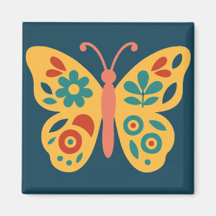 Farbige Schmetterlingsdekoration mit floralen Elem Magnet