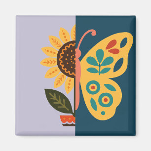 Farbige Schmetterlingsdekoration mit floralen Elem Magnet