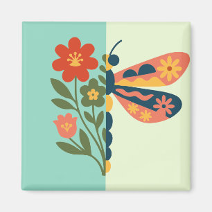 Farbige Schmetterlingsdekoration mit floralen Elem Magnet