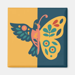 Farbige Schmetterlingsdekoration mit floralen Elem Magnet