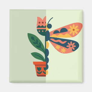 Farbige Schmetterlingsdekoration mit floralen Elem Magnet
