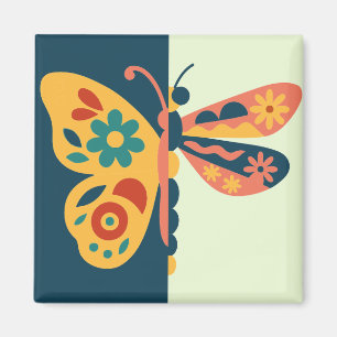 Farbige Schmetterlingsdekoration mit floralen Elem Magnet