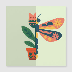 Farbige Schmetterlingsdekoration mit floralen Elem Magnetkarte