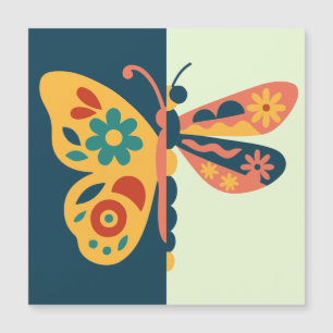 Farbige Schmetterlingsdekoration mit floralen Elem Magnetkarte
