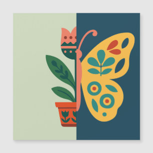 Farbige Schmetterlingsdekoration mit floralen Elem Magnetkarte